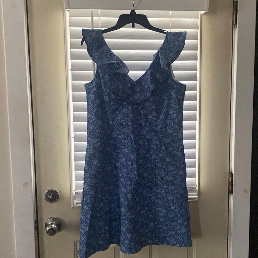 Hope and Henry Blue Floral Ruffle Midi Dress